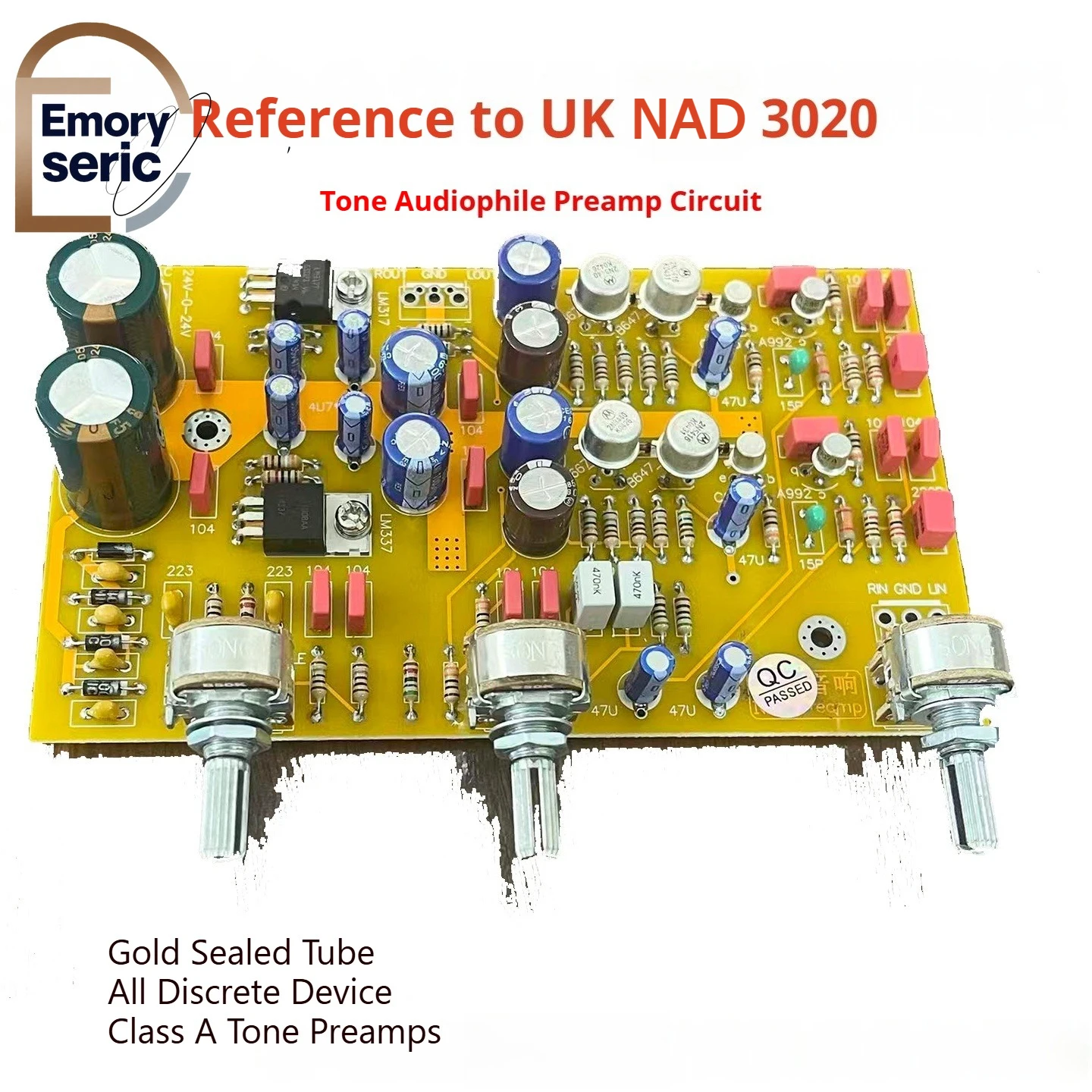 

Based on UK NAD 3020 Tone Control Circuit Finished HiFi Class A Preamplifier Board with All-Discrete Gold-Sealed Transistor