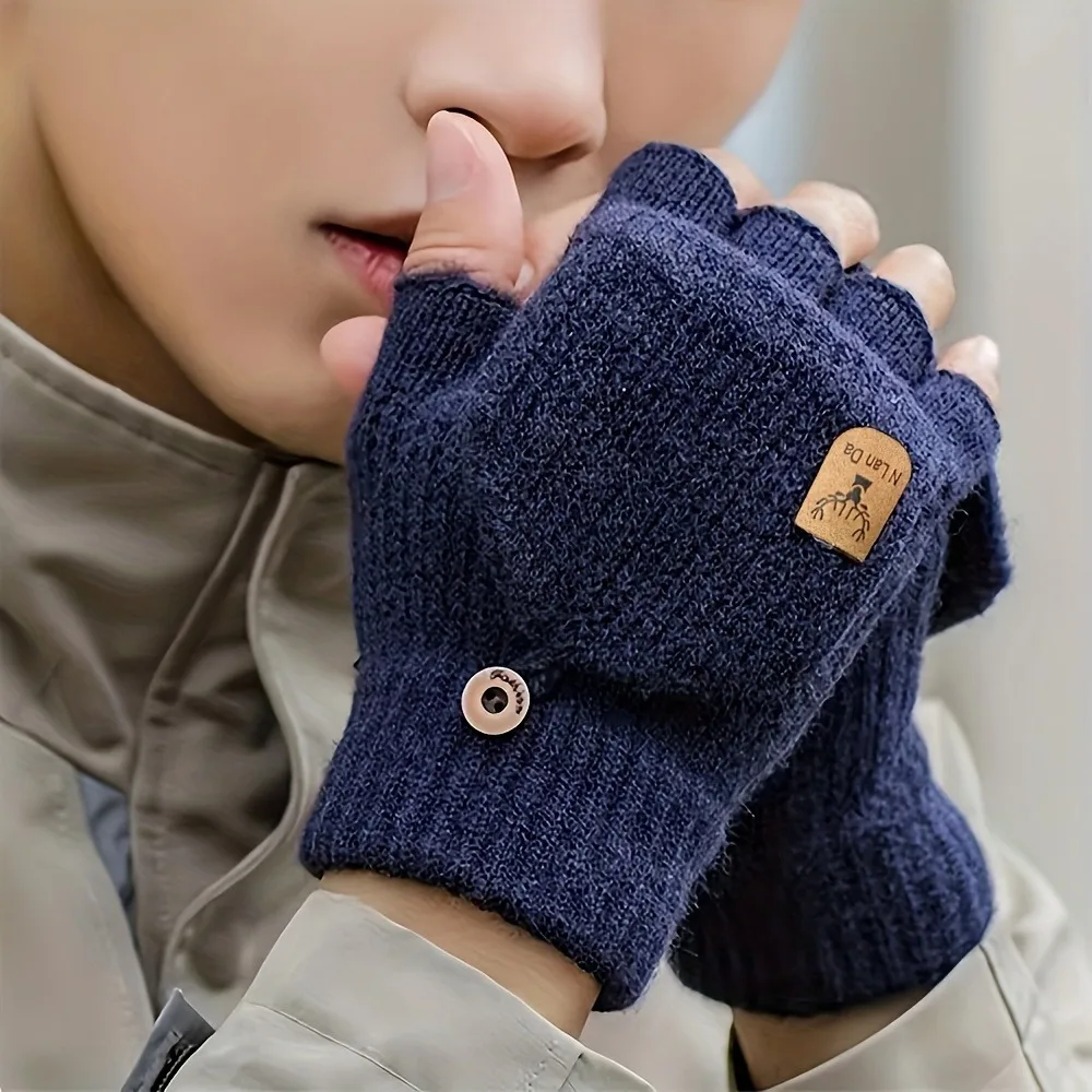 قفازات نصف إصبع تعمل باللمس دافئة محبوكة ومطاطة تستخدم لركوب الدراجات والمشي لمسافات طويلة في الشتاء في الهواء الطلق