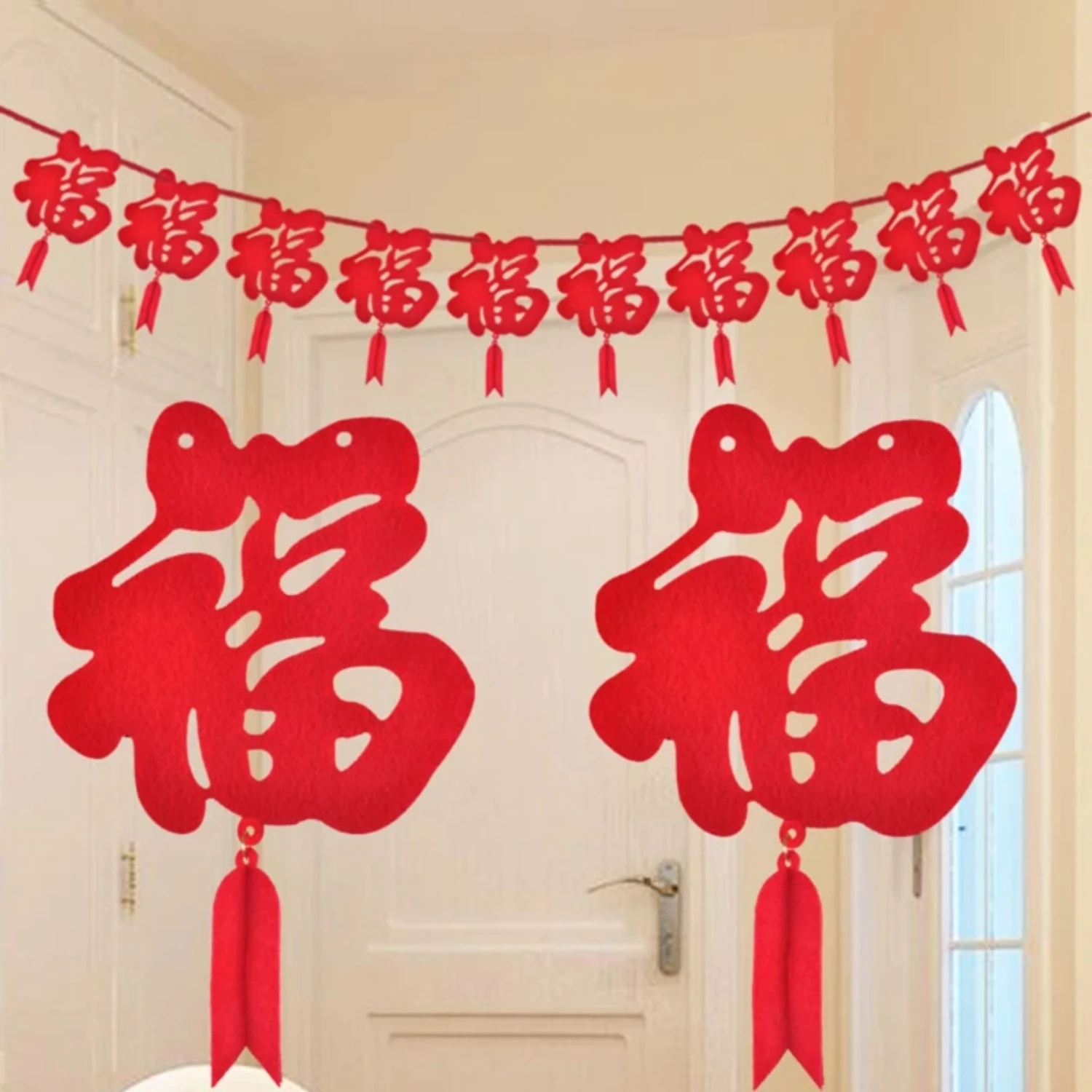 Chinese  Year Traditional  banner DIY Non-woven Lucky Hanging Flag Ceiling Decorations Bunting Garland Party Favor