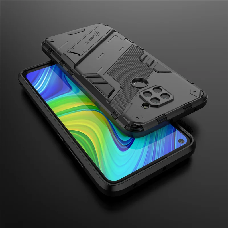 For Xiaomi Redmi Note 9 Case Shockproof Silicone Bumper Holder Stand Cover Redmi Note 9 Armor Hard PC Phone Case Redmi Note 9