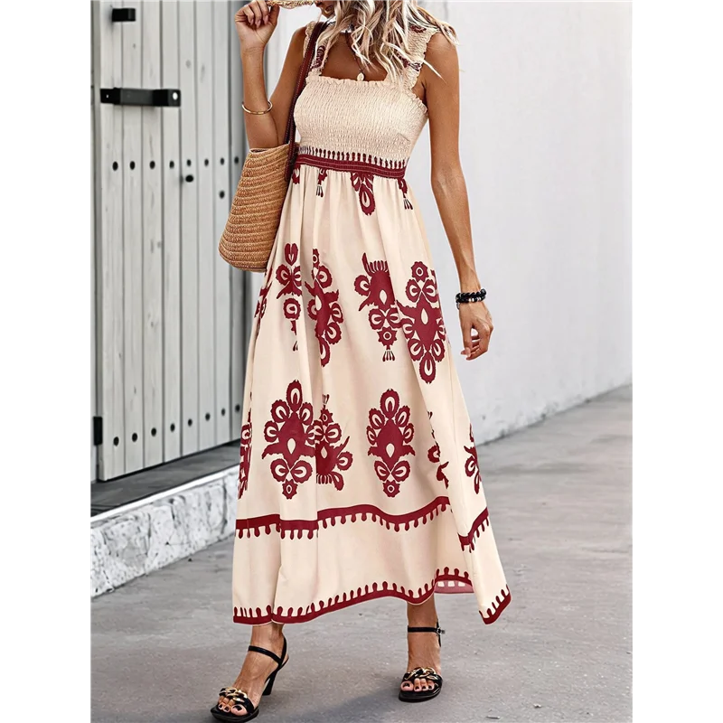 【Party-Decoration】Womens Square Neck Boho Maxi Dress Casual Long Spring Summer Dresses Sundresses For Women Beach Vacation 2025