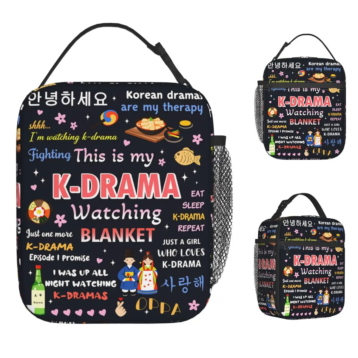 K-Drama K Pop Korean Lunch Bag Aesthetic Lunch Box Outdoor Picnic Portable Tote Food Bags For Child Waterproof Print Cooler Bag