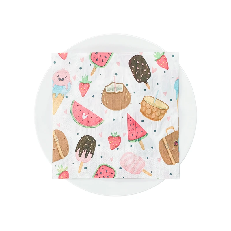 20pcs/Pack of 2 Layers  square Cocktail Table Tissue  dessert ice cream fruit print  Party Decorations Colorful paper Napkin