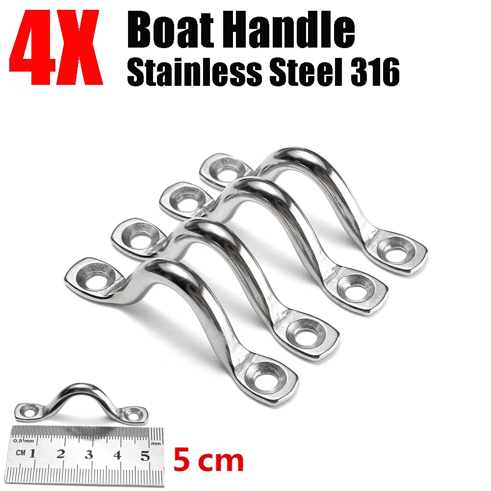 4PCS Handle 5mm Stainless Steel Wire Eye Strap Boat Marine Wire Eye Straps 4pcs, 50mm X 17mm, Silver, For Boat Decks & Marine