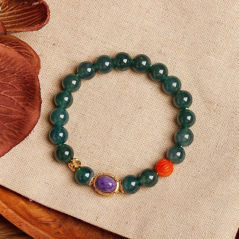 

18K Gold-Plated Blue Water Jadeite Bracelet, Grade-A Natural Gemstone Beaded Chain, Luxury Sterling Silver Jewelry