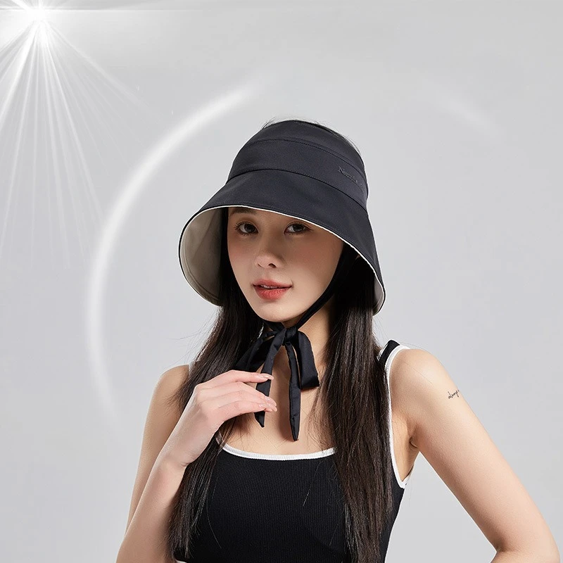 

Double-sided Streamer Sun Protection Fisherman Hat Girl in Spring and Summer Showing Small Big Veil To Protect UV Rays