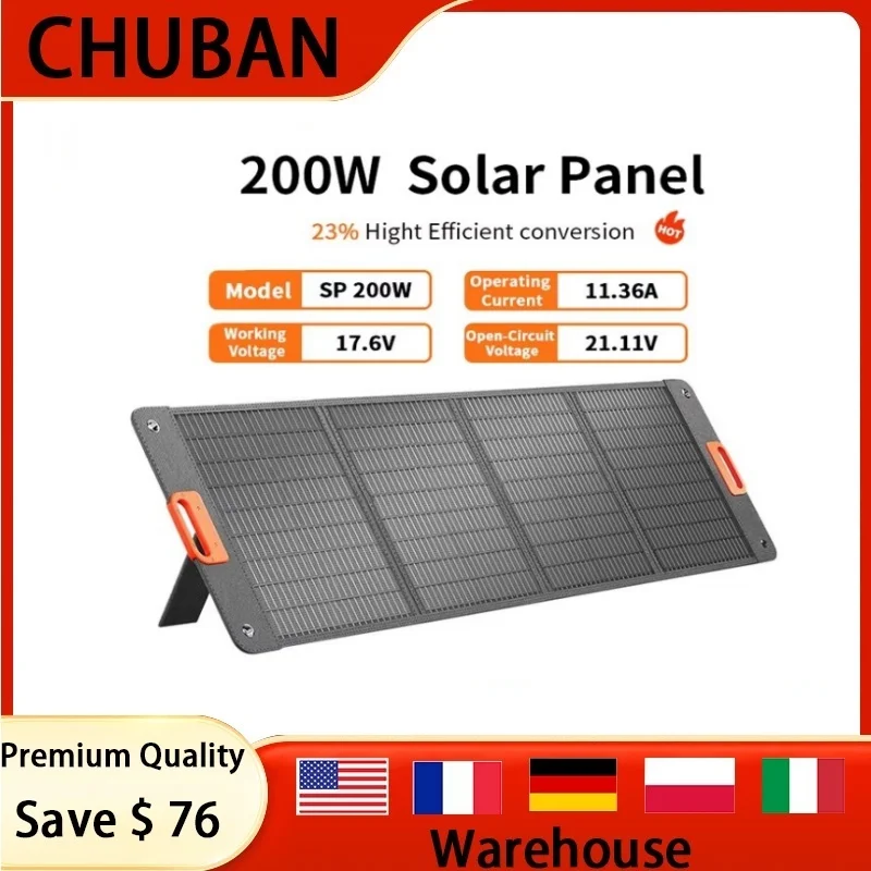CHUBAN 100 واط/200 واط لوحة طاقة شمسية خفيفة الوزن محمولة تعمل بالطاقة الشمسية قابلة للطي مع مساند للمركبات التخييم ، نظام خارج الشبكة 60 واط لوحة طاقة شمسية