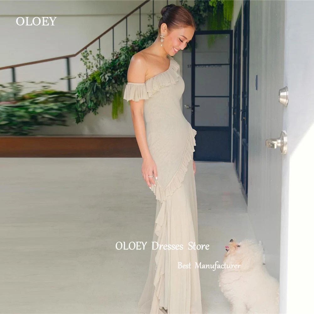 

OLOEY Elegant Silk Chiffon Evening Dresses One Shoulder Short Sleeves Arabic Women Formal Party Dress Special Occasion Gown