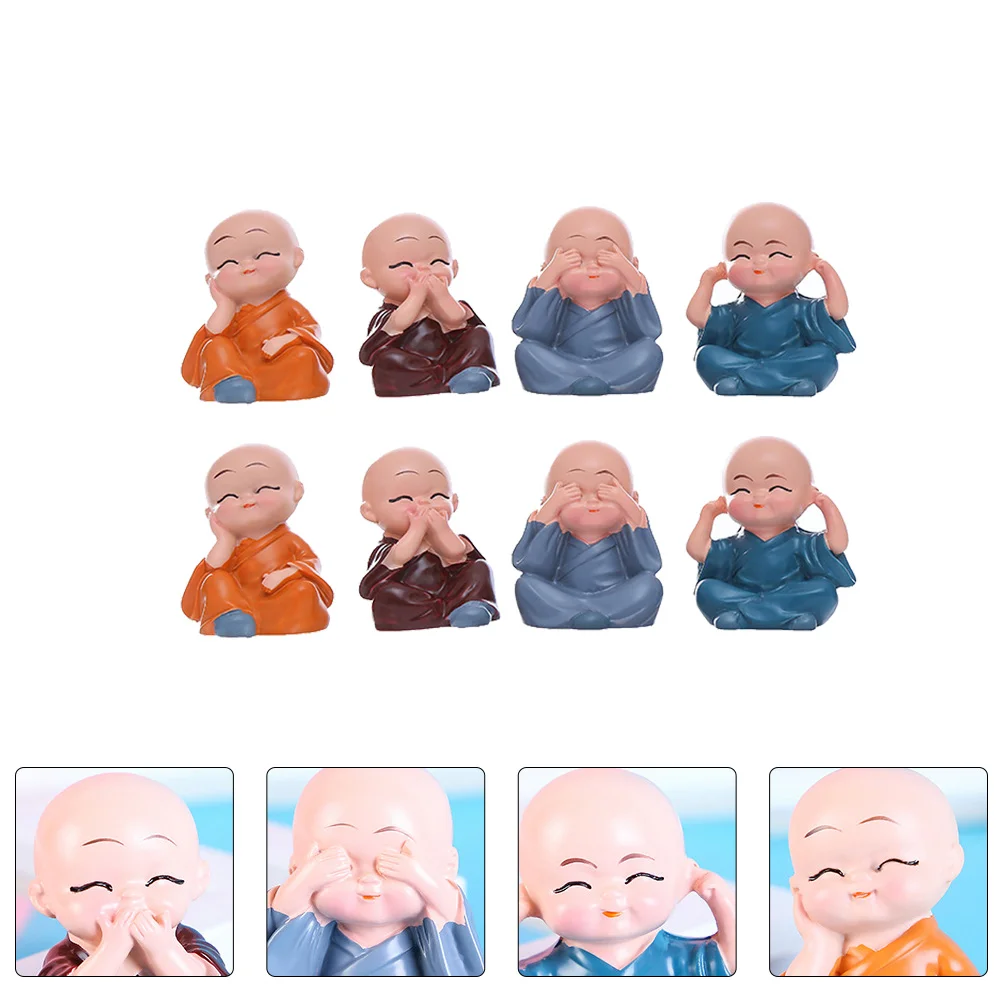 

8 Pcs Resin Mini Monk Buddha Statues Delicate Desktop Car Bedroom Decor Religious Artistic Refreshing nament