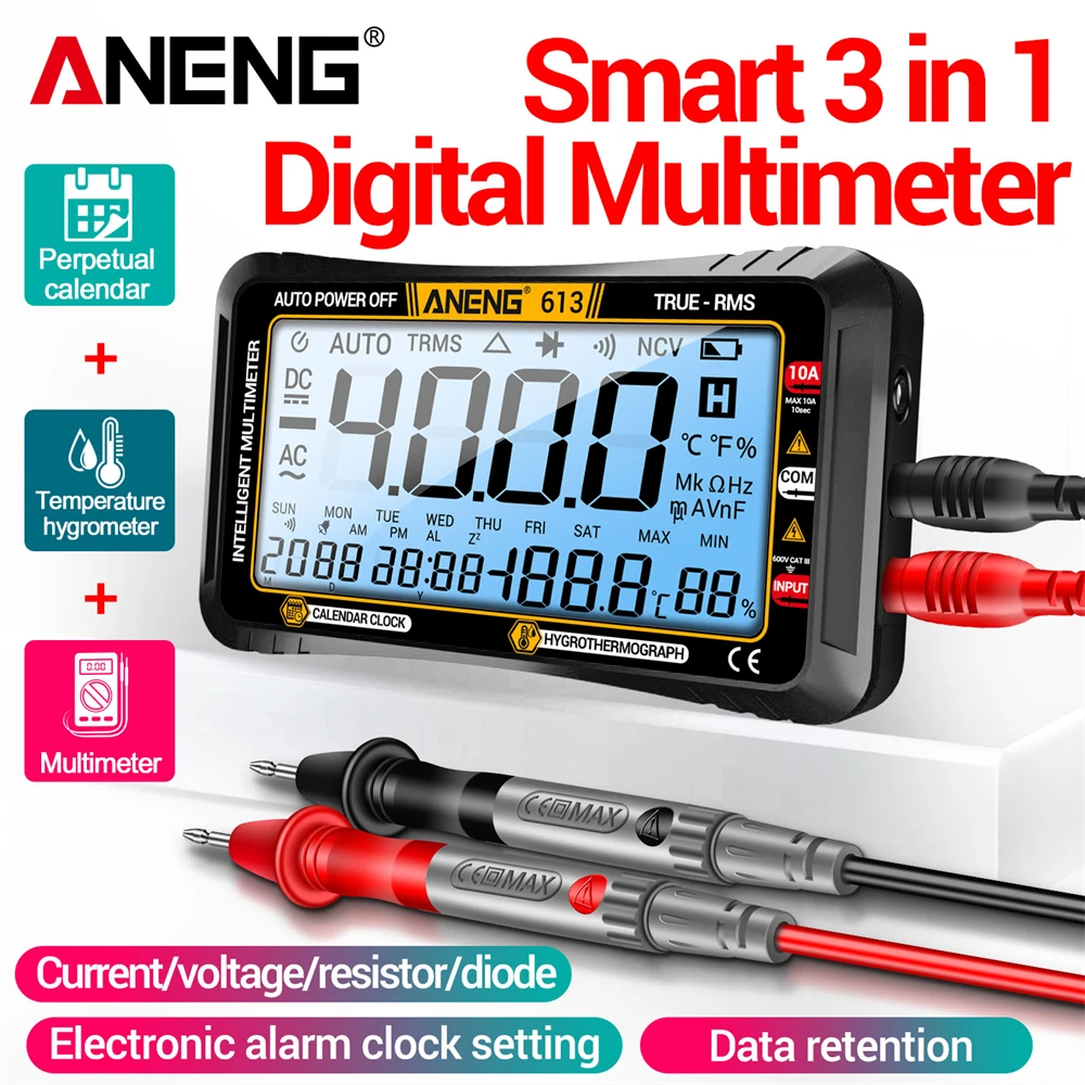 3 in 1 612 613 Smart Multimeter Real-time Power-off Measuring Tester AC/DC Ammeter Voltmeter 4000 Count Digital Multimetro Test