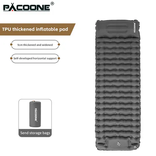 PACOONE-colchón inflable para acampar al aire libre, colchoneta para dormir con almohadas, colchoneta de aire ultraligera, bomba infladora integrada para senderismo