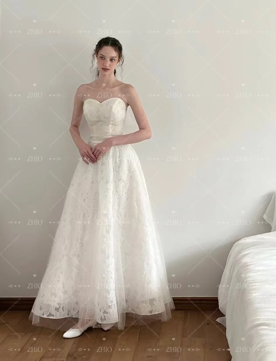 ZHIO Elegant Sweetheart Wedding Party Dress Ivory Lace Evening Dresses Korea Photo Shoot Bridal Reception Gown Cutsom 웨딩드레스