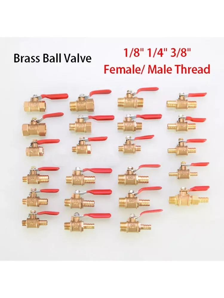 Robinet à tournant sphérique en laiton 1/8 "1/4" 3/8 "BSP, interrupteur à filetage femelle mâle, raccord de tuyau de robinet d'eau et de gaz 8/10/12mm, tuyau barbelé