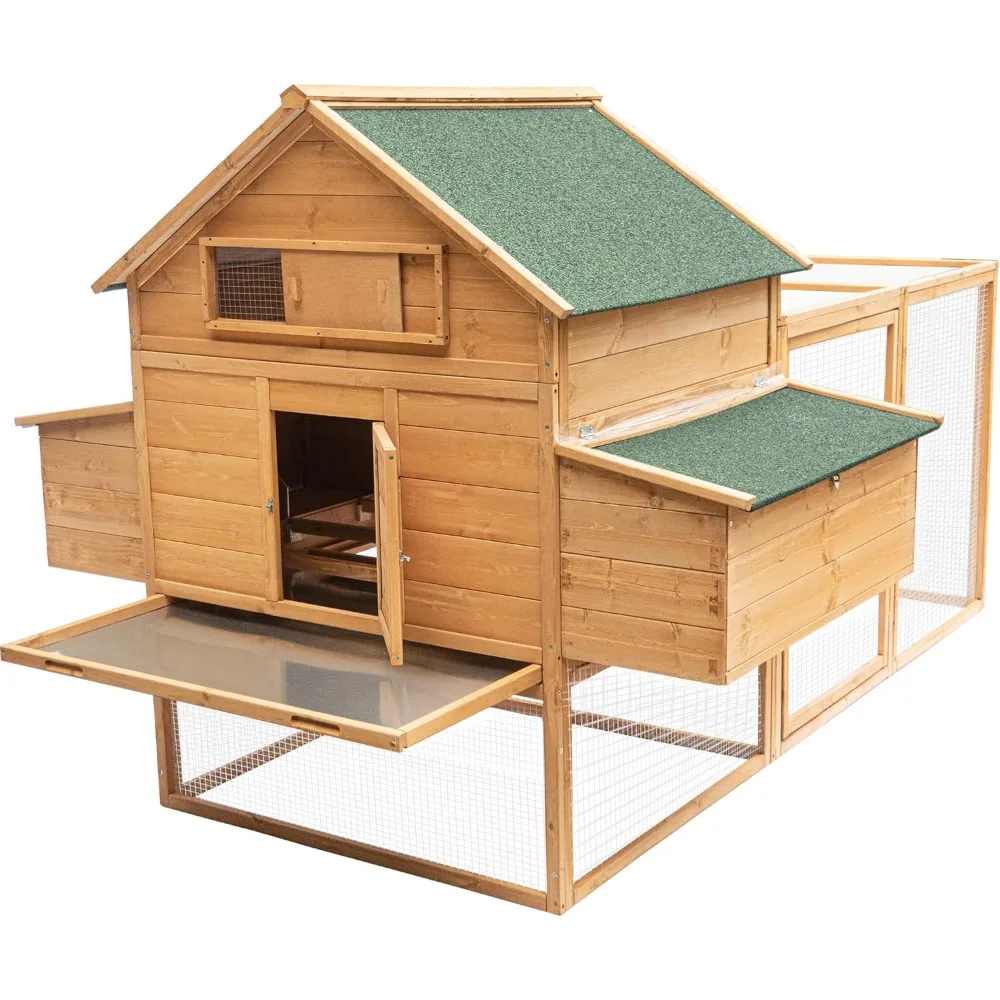 

Large Chicken Coop with Run, Waterproof Outdoor Hen House for 8-10 Chickens, Fir Wooden Chicken House with 2 Nesting Box