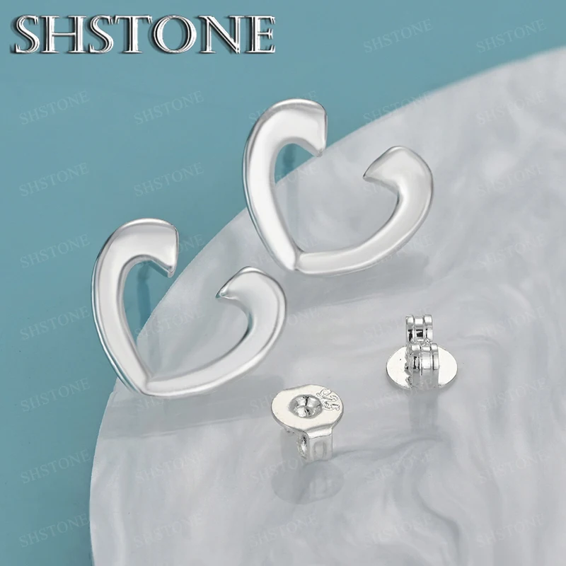 

Romantic Valentine's Day Gift 925 Sterling Silver Heart Stud Earrings For Women Men Fine Jewelry Accessories Wedding Party Gift