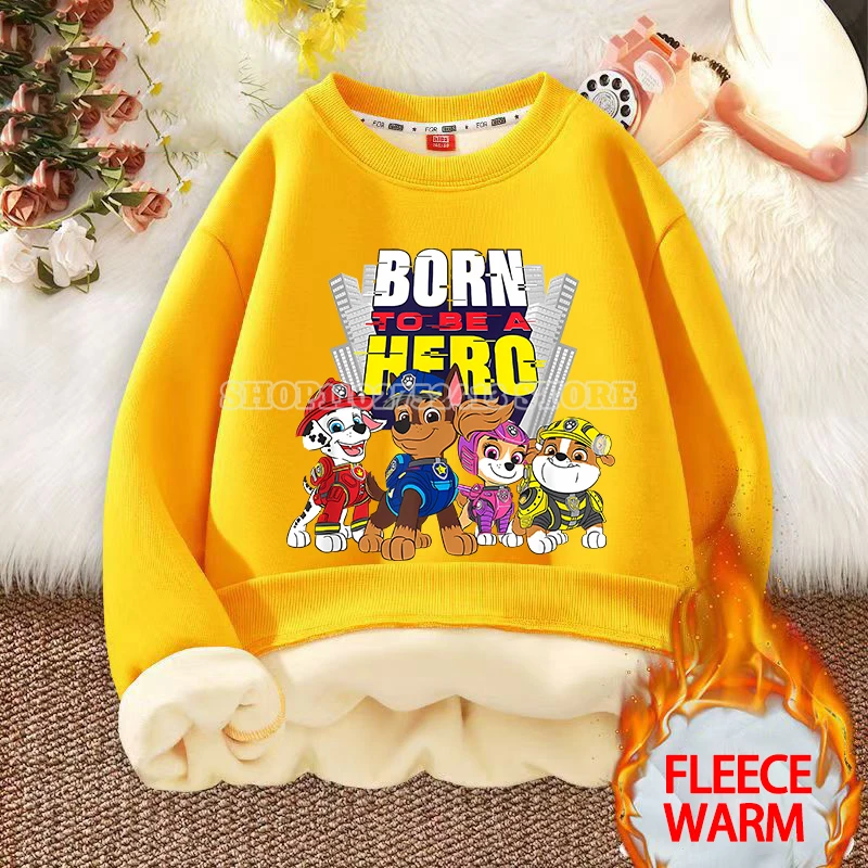 Paw Patrol Sweatshirts Cartoon Anime Chase Skye Crew Neck Top Autumn Winter Thickened Lamb Wool Soft Clothing Kids Birthday Gift