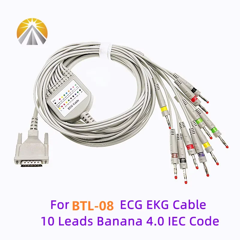 ECG EKG Cable One Piece 10 Lead Wires DB 15 Pin Plug Banana 4.0 AHA or IEC Resistors 4.7 Kohm For BTL 08 MT Plus ECG Machine