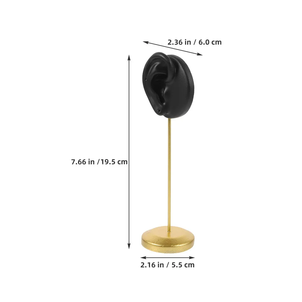 2Pcs Jewelry Display Stand Ear Shaped Earring Holder Round Base Metal Resin Construction for Retail Counter Window Showcase