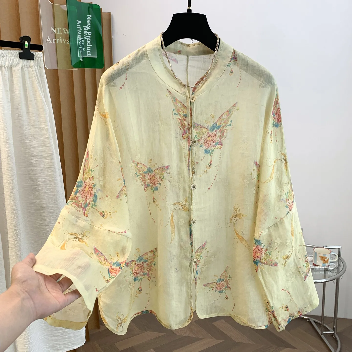 New Chinese Style Lightweight Breathable Loose Slimming Stand Collar Sunscreen Shirt Long Sleeve Early Autumn Set New Model
