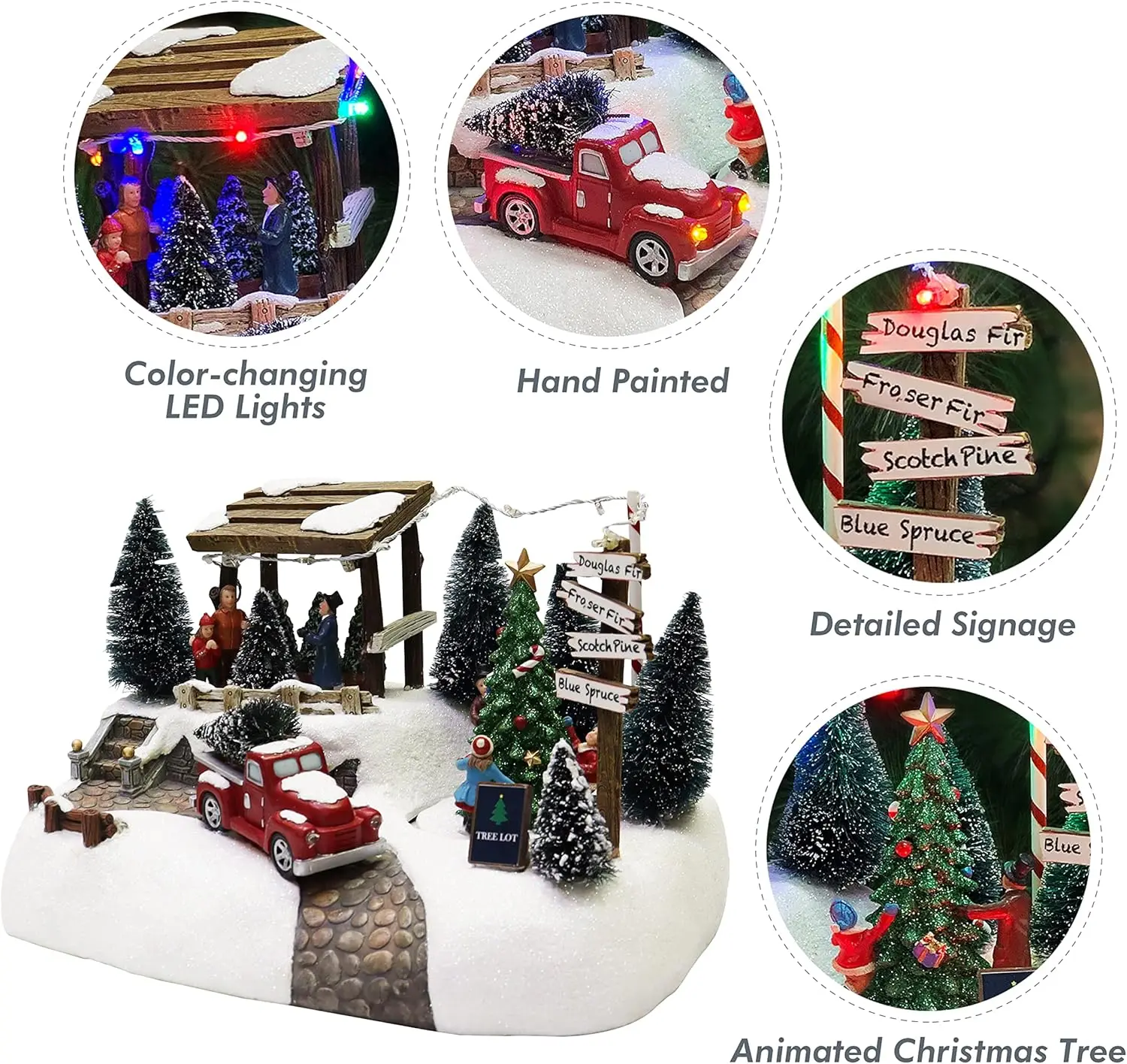 Árbol de pueblo navideño con luces LED y música, decoración animada para el hogar para exhibición navideña