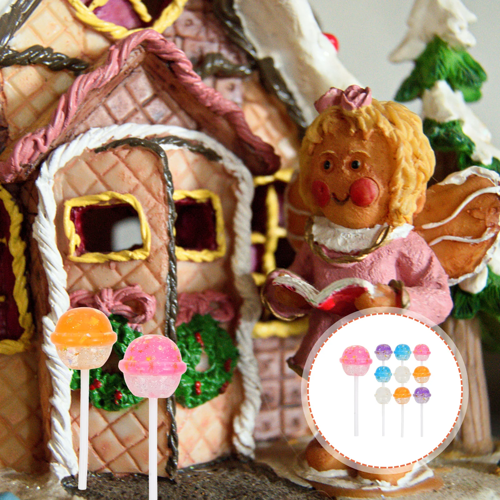 10Pcs Glitter Resin Lollipop Props Mixed Color Candy Cane Lollipops Decorative Fake Candy Photo Props Party Favor