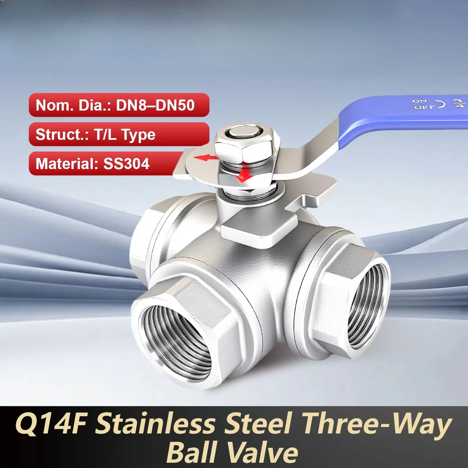 3 Way Stainless Steel Ball Valve Threaded T Port L Port DN8‑DN50 Three Way Valve Industrial Manual Flow Control Pipe