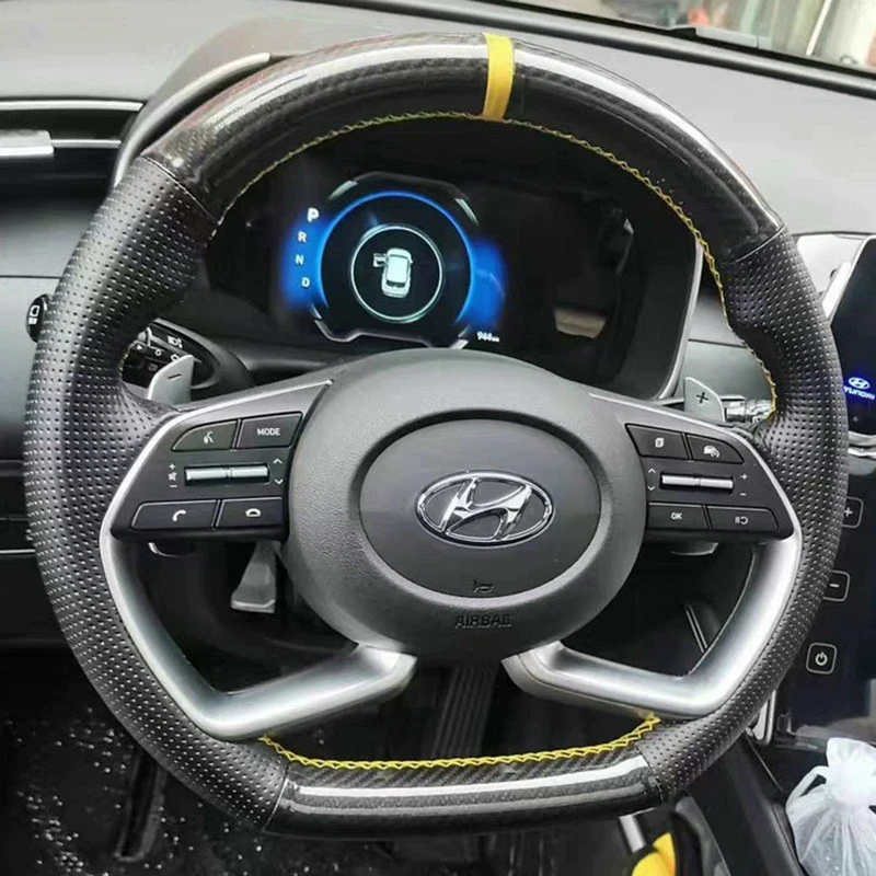 

Чехол на руль автомобиля для Hyundai Avante Santa Cruz Tucson Plug I20 Tucson CN7, кожаный, с ручной прострочкой, аксессуар для интерьера авто