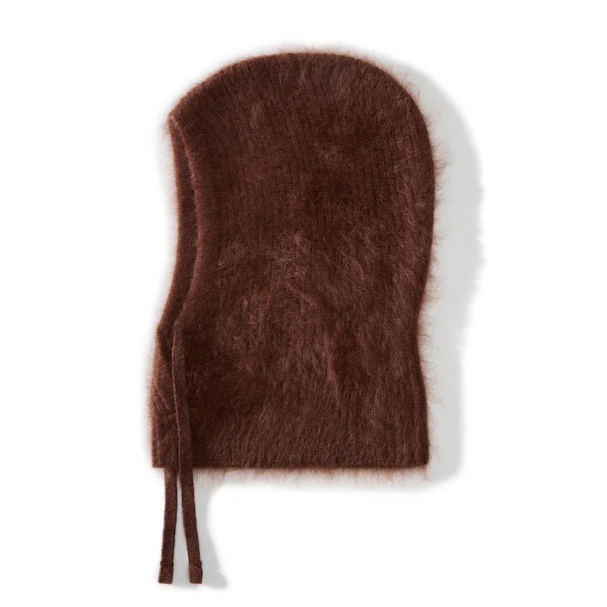 Fluffy Cashmere Wool Balaclava Hat Silk Blend Warm Ski Hat Winter