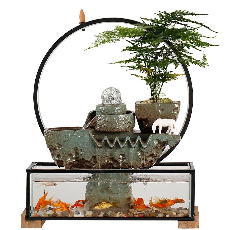 Small Glass Fish Globe Creative Make a Fortune as Endless as Flowing Water Decoration Loop Office Desk Surface Panel Living Room