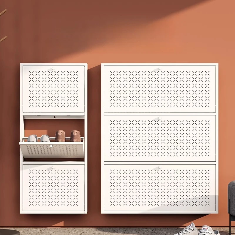 

Ultra Slim Steel Flip-Down Shoe Cabinet | Wall Entry Organizer with Multi-tier Storage & Space-saving Narrow Design