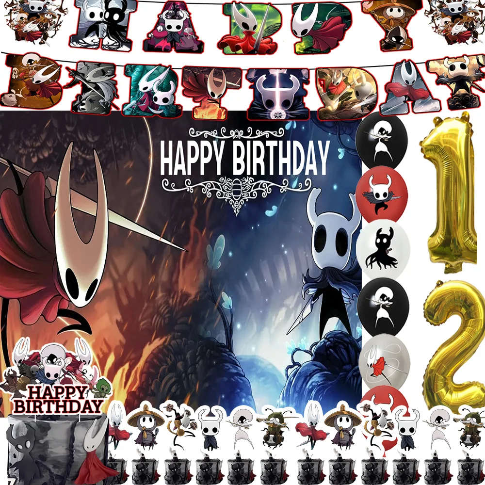 Neuer Game-Hollow Knight ‌   Thema Kinder Geburtstag Party Supplies Dekor Anzahl Ballon Kuchen Topper Banner Hintergrund Baby Dusche Requisiten