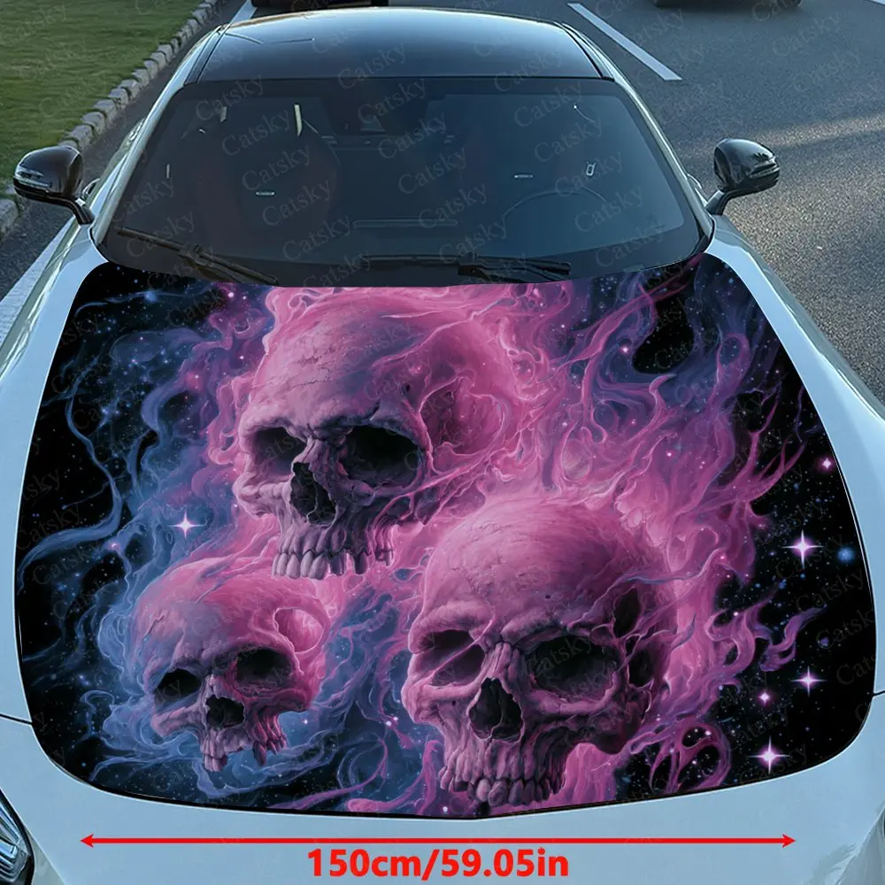 Pink Flame Skull Car Hood Decal - Durable Self-Adhesive PVC Sticker For Cars, Motorcycles, And Trucks,Vehicle Hood Decoration