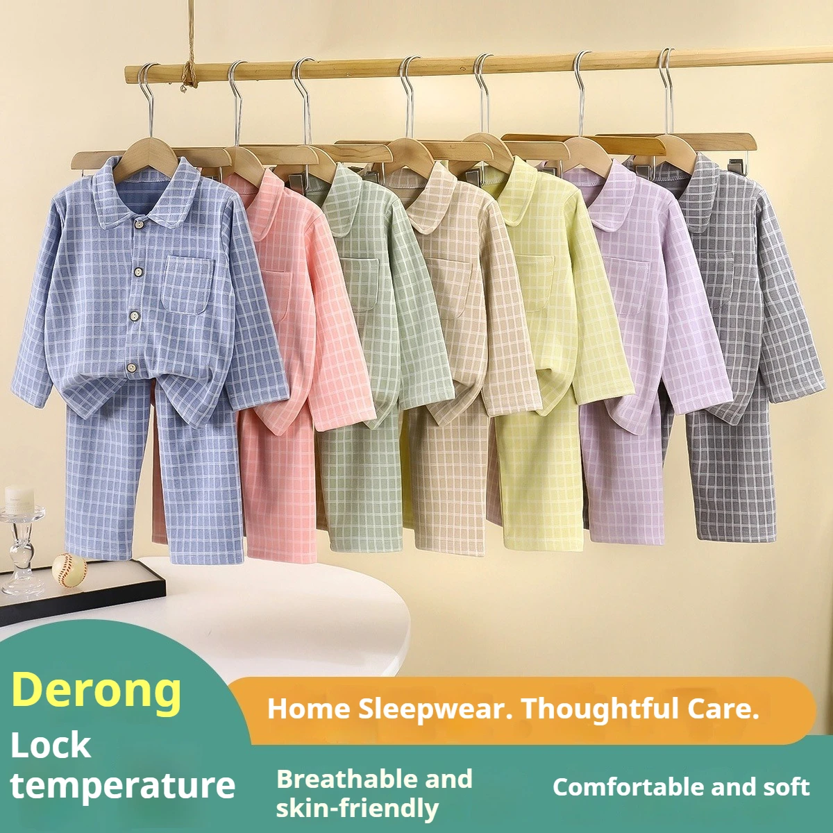 Детский пижамный комплект для мальчиков и девочек, осенне-зимняя домашняя одежда с термоворотным воротником, повседневная уютная клетчатая детская домашняя одежда для подростков, одежда для сна из 2 предметов