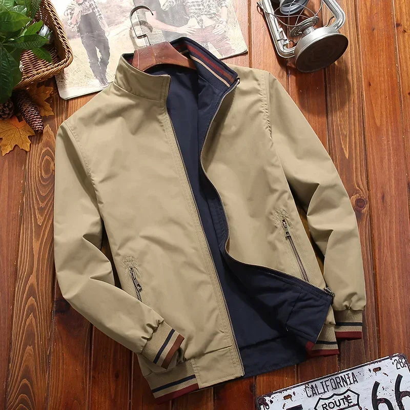 2024 Men's Windbreaker Simple Solid Color Double-sided Wearable Design Stand Collar Coat Spring and Autumn Men's Baseball Suit