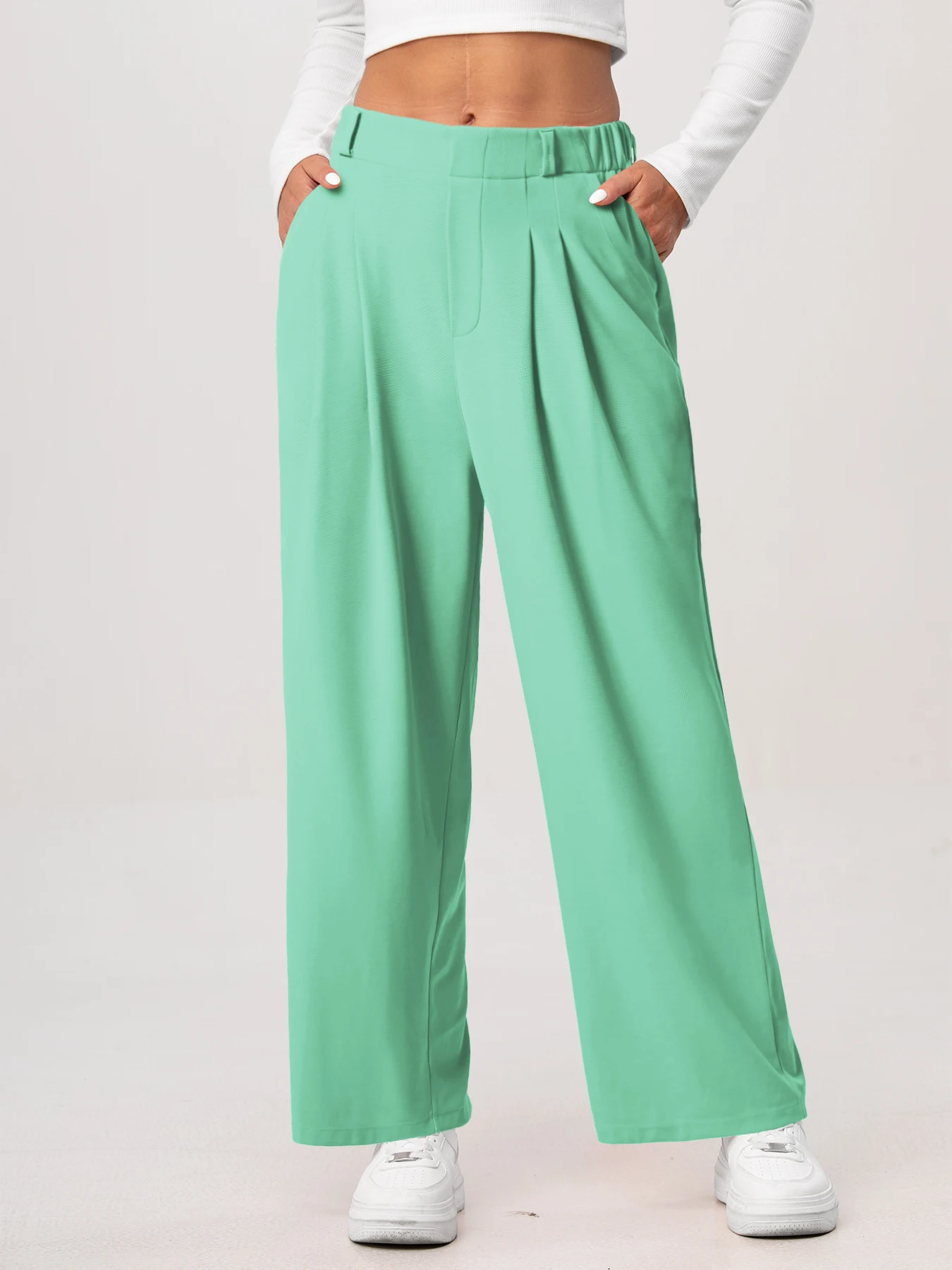 Damenhose, karierte, figurbetonte Hose mit weitem Bein und Taschen, hochtaillierte, lässige, figurbetonte Hose mit weitem Bein für Damen. – Detail 16