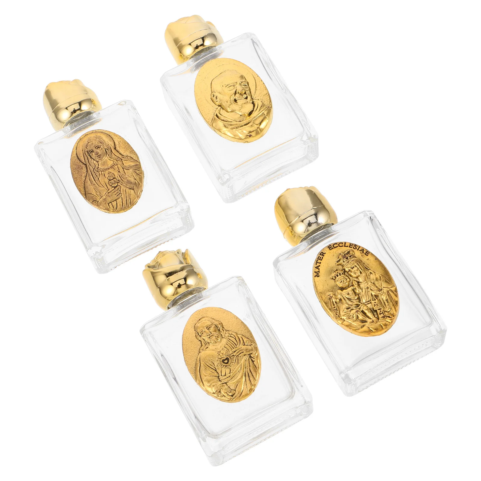 

4Pcs Small Glass Holy Water Bottle Embossed Religious Travel Container for Church Catholic Baptisms Weddings 15ml