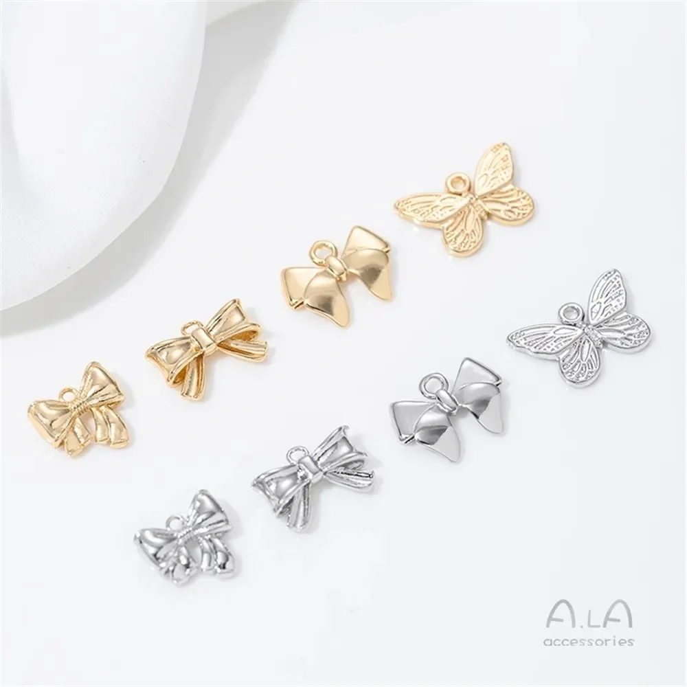 Colgante de lazo tridimensional exquisito, ligero, chapado en oro de 14 quilates, pulsera DIY, collar, colgante de joyería para oreja