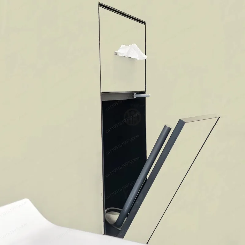 Hidden SUS304 tile, stick-on toilet brush, wall-mounted toilet accessory, concealed built-in bathroom accessory