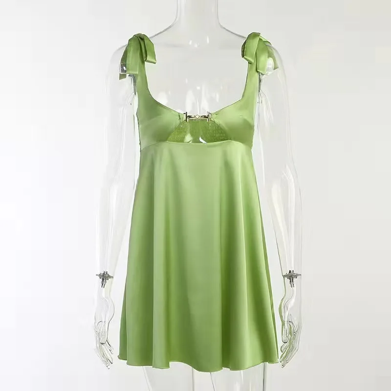 夏のフレンチドレスレースアップブラジャードレスサテンカットアウトフレンチセクシーなストラップドレスウエディングカフタン 2025 サマードレスローブ Vestido 女性