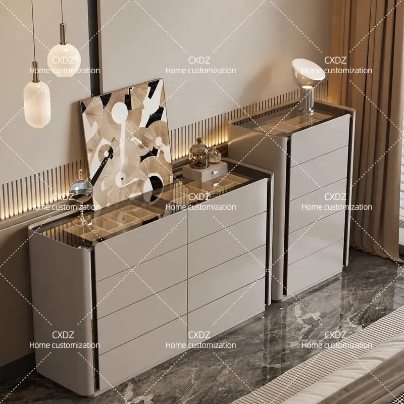 Italian Minimalist Chest of Drawers Light Luxury Bedroom Bedside Locker Jewelry Cabinet Modern Solid Wood Storage