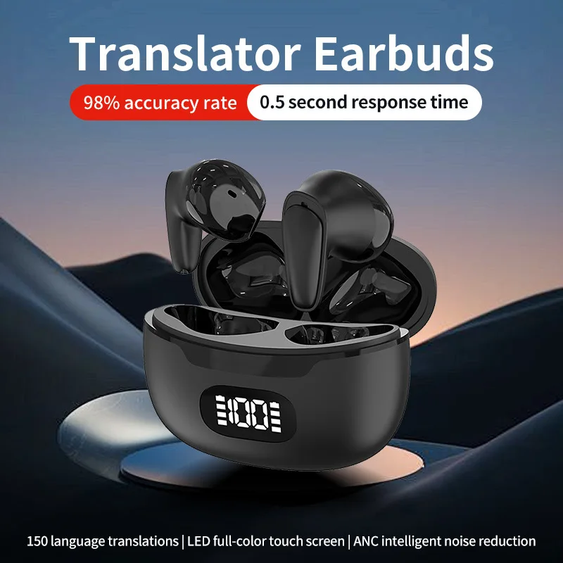 Wireless Bluetooth Binaural Translator Earbuds, Multi‑Language Instant Voice Translation Headset