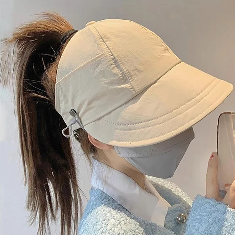 Foldable Wide Brim Ponytail Sun Hat Drawstring Adjustable Cap Summer Quick-dry Visor Fisherman CapFor Women Beach Hat image 3