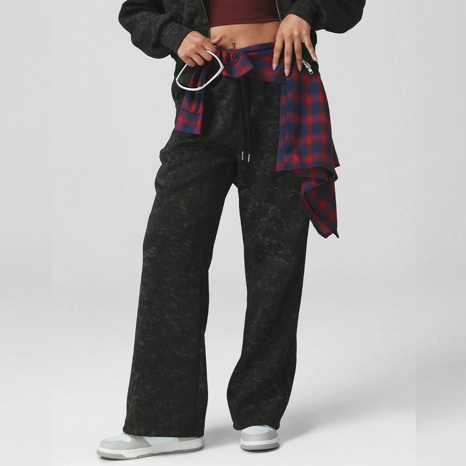 

Спортивные брюки с высокой талией и шнурком, свободные широкие брюки с принтом тай-дай, осень-зима, брюки для тренировок, фитнеса, тренажерного зала, бега, танцев