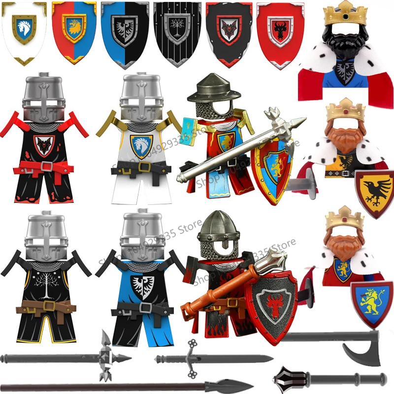 Bloques de Construcción de Soldados Medievales T3631-3636, Figuras de Caballeros del Rey León Rojo de Inglaterra y Francia, Juguete de Regalo con Escudos, Lanzas y Armaduras de Caballería