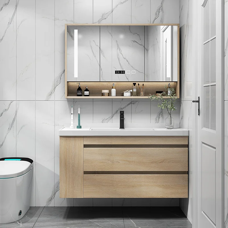 

Ceramic Basin Solid Wood Bathroom Cabinet Combination Light Luxury Bathroom Cabinets Washbasin Sink Modern Minimalist YX50BC