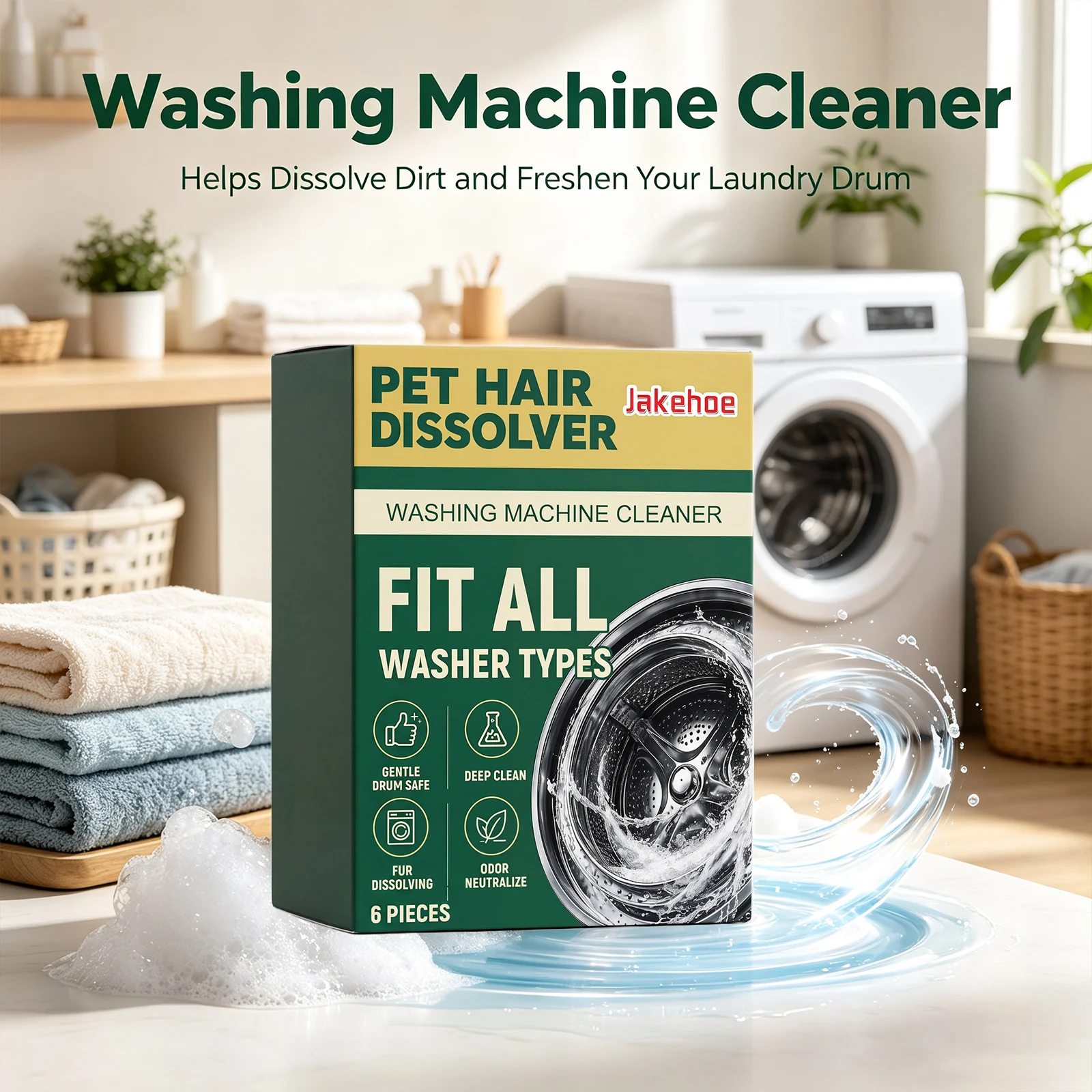 Washing Machine Deodorizing & Cleaning Tablet Dissolve Pet Hair Remove Mold Stain Eliminate Odor Powerful Washer Machine Cleaner