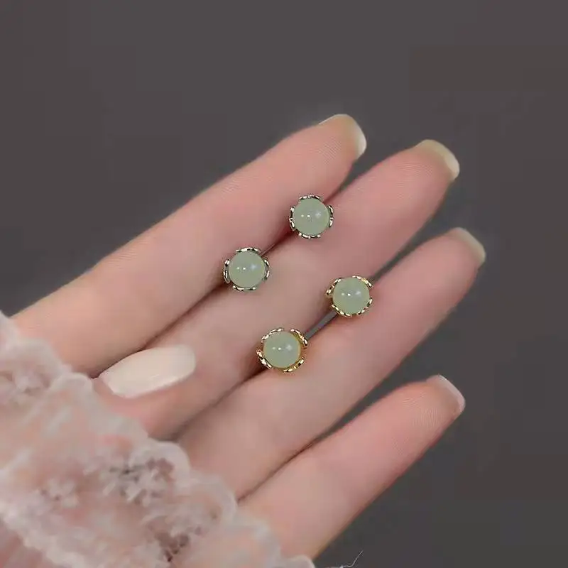 

Simple Design New Chinese Style Green Stone Earrings For Women Fashion Vintage Gorgeous Handmade Jewelry Gifts