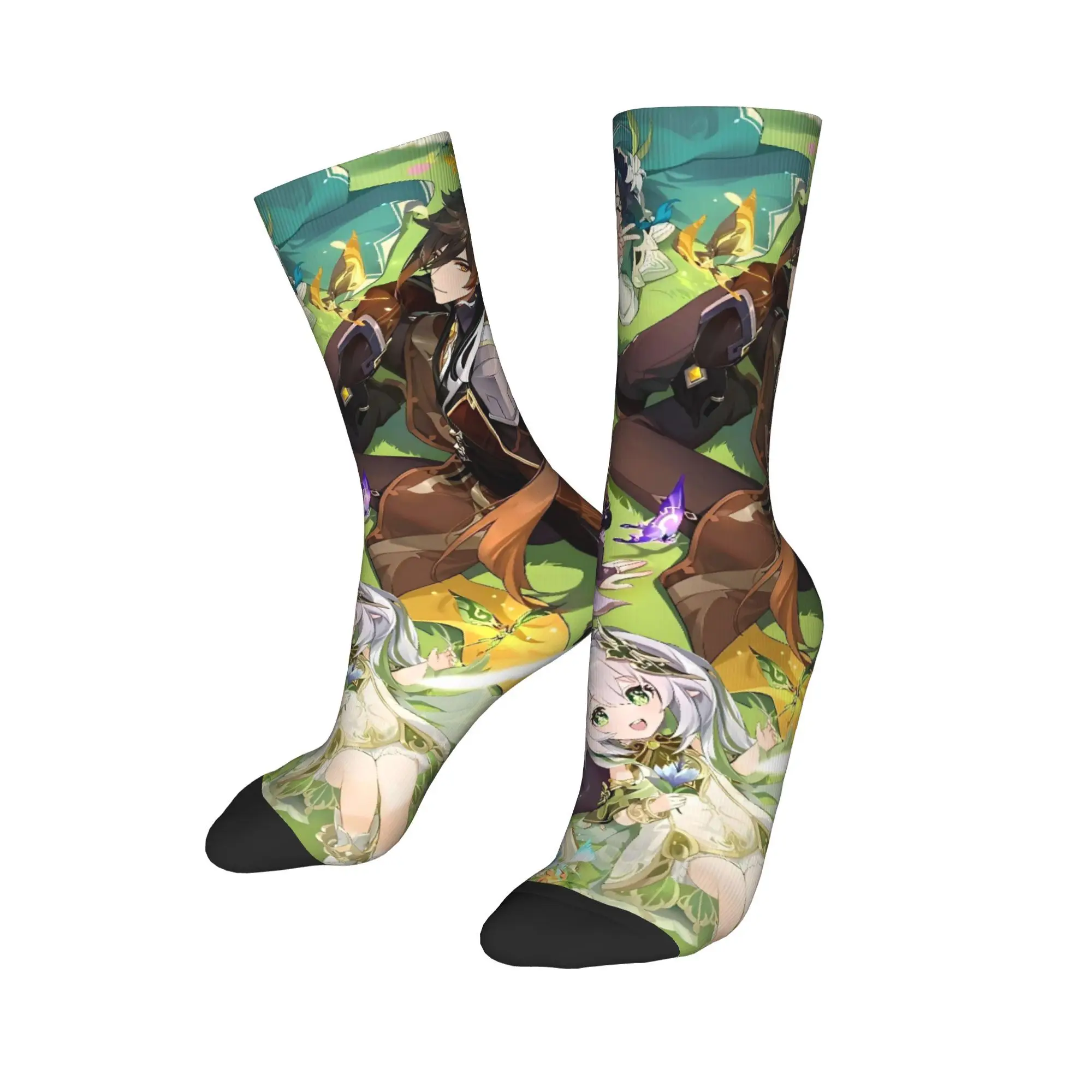 أنيمي لعبة Genshin تأثير جوارب الجوارب غير رسمية النساء الرجال الجوارب المريحة الخريف الجري الرسم عدم الانزلاق الجوارب هدية فكرة