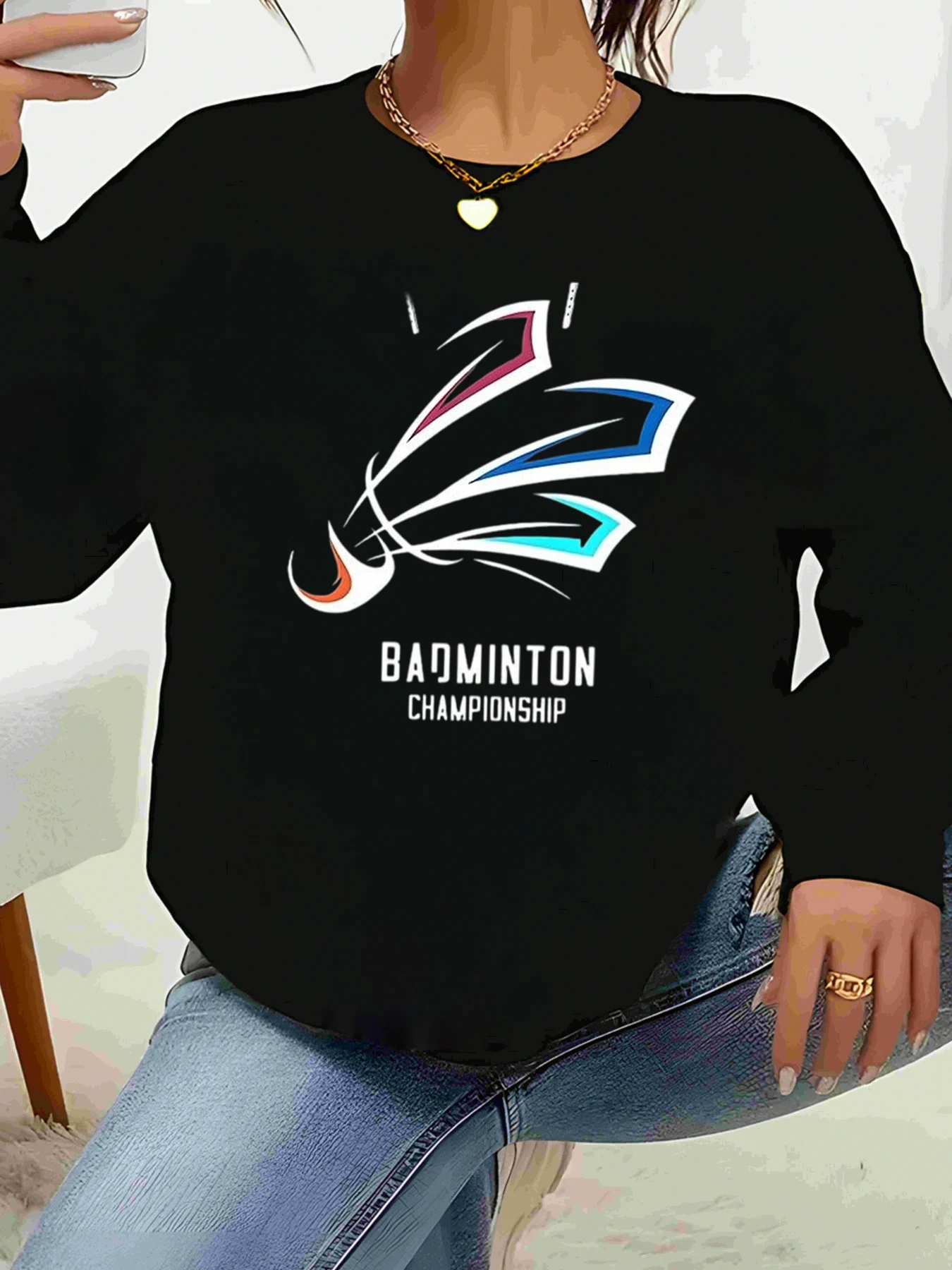 Badmintonkampioenschap Grafische print Sweatshirt met lange mouwen Vrijetijdskleding voor dames Sportfans