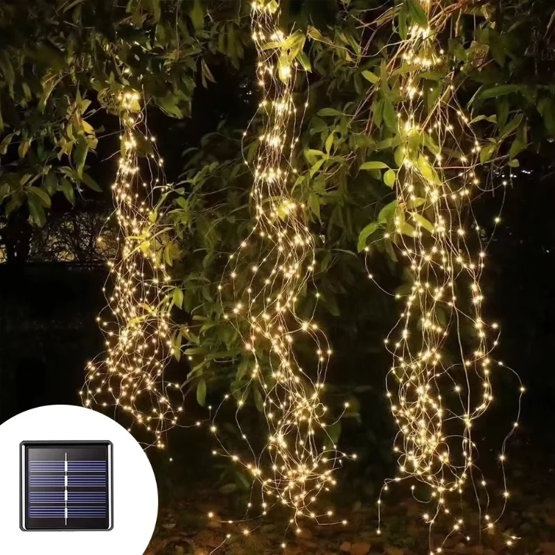 Outdoor Lighting Tree - ไฟ LED พลังงานแสงอาทิตย์ 2M พร้อมไฟน้ำตกทองแดงกันน้ำสำหรับงานปาร์ตี้ในสวนตกแต่งต้นคริสต์มาสกลางแจ้ง